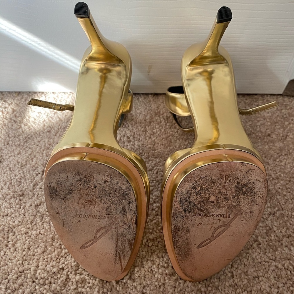 Brian Atwood Gold Platform Strap Heel - Picture 5 of 7